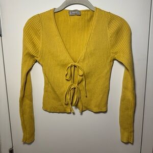 Everlane Mustard Yellow Ribbed Tie-Front Long Sleeve Top